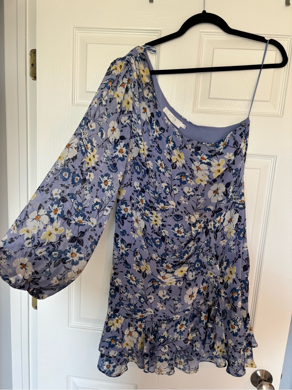Astr Lavender Floral One-Shoulder Ruffle Dress